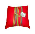 Red Cushion with Green And Blue Lace <br/> Dimensions 350mmx350mm <br/> Reference #HE-02 <br/> Product #HE-02